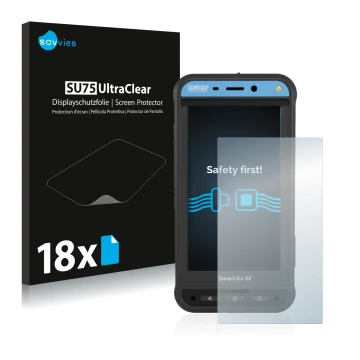 Face avant d’un emballage produit avec le logo de la marque Savvies. À côté, l’appareil Ecom Smart-Ex 02 DZ1 est représenté av