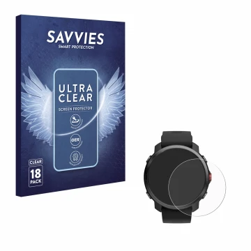 Face avant d’un emballage produit avec le logo de la marque Savvies. À côté, l’appareil Polar Grit X est représenté avec la pr