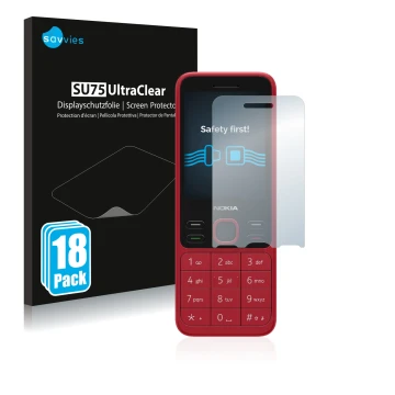 Face avant d’un emballage produit avec le logo de la marque Savvies. À côté, l’appareil Nokia 150 2020 est représenté avec la 