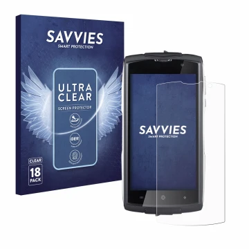 Face avant d’un emballage produit avec le logo de la marque Savvies. À côté, l’appareil GoClever Quantum 500 Steel est représe