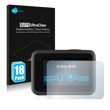 Face avant d’un emballage produit avec le logo de la marque Savvies. À côté, l’appareil GoPro Hero 9 Black est représenté avec