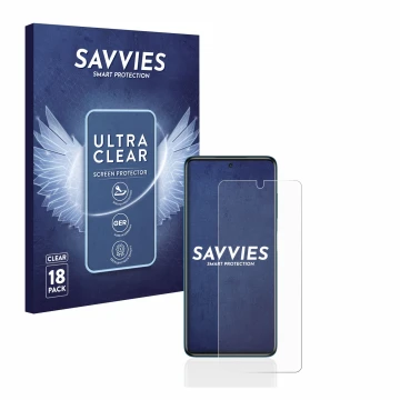 Face avant d’un emballage produit avec le logo de la marque Savvies. À côté, l’appareil Xiaomi Poco X3 NFC est représenté avec