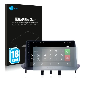 Face avant d’un emballage produit avec le logo de la marque Savvies. À côté, l’appareil Pioneer AVH-Z5200DAB est représenté av