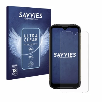 Face avant d’un emballage produit avec le logo de la marque Savvies. À côté, l’appareil Doogee S96 Pro est représenté avec la 