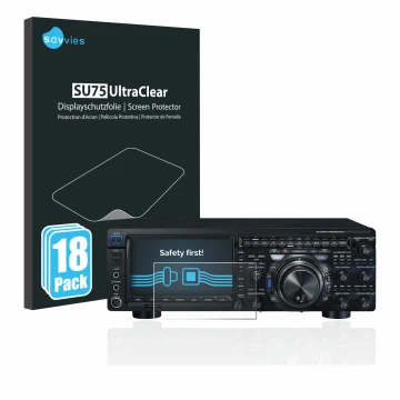 Face avant d’un emballage produit avec le logo de la marque Savvies. À côté, l’appareil Yaesu FT-DX101D est représenté avec la