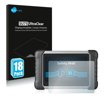 Face avant d’un emballage produit avec le logo de la marque Savvies. À côté, l’appareil Autel MaxiCOM MK808 est représenté ave