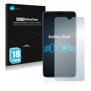 Face avant d’un emballage produit avec le logo de la marque Savvies. À côté, l’appareil Xiaomi Redmi 9T est représenté avec la