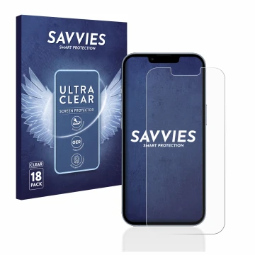 Face avant d’un emballage produit avec le logo de la marque Savvies. À côté, l’appareil Apple iPhone 13 Pro est représenté ave