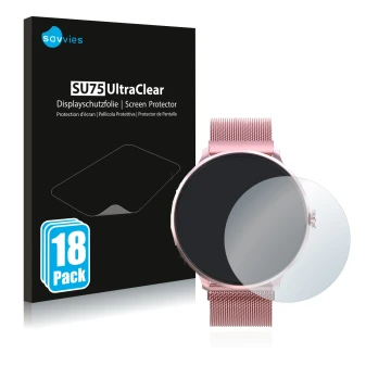 Face avant d’un emballage produit avec le logo de la marque Savvies. À côté, l’appareil Bebinca Smartwatch est représenté avec