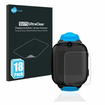 Face avant d’un emballage produit avec le logo de la marque Savvies. À côté, l’appareil Xplora XGO2 est représenté avec la pro