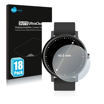 Face avant d’un emballage produit avec le logo de la marque Savvies. À côté, l’appareil Montres (Circulaire, ø: 40.5 mm) est r