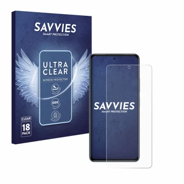 Face avant d’un emballage produit avec le logo de la marque Savvies. À côté, l’appareil Xiaomi Poco F3 est représenté avec la 