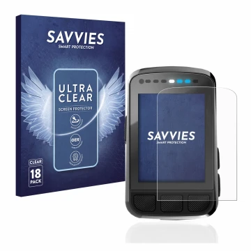 Face avant d’un emballage produit avec le logo de la marque Savvies. À côté, l’appareil Wahoo Elemnt Bolt V2 GPS est représent