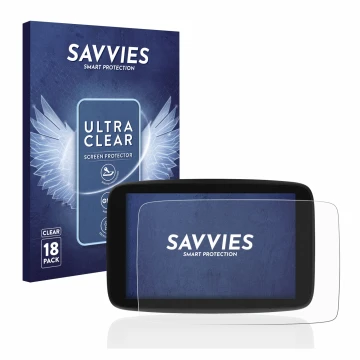 Face avant d’un emballage produit avec le logo de la marque Savvies. À côté, l’appareil TomTom Go Expert 7