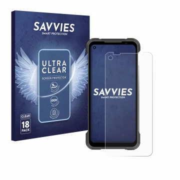 Face avant d’un emballage produit avec le logo de la marque Savvies. À côté, l’appareil Doogee S97 Pro est représenté avec la 
