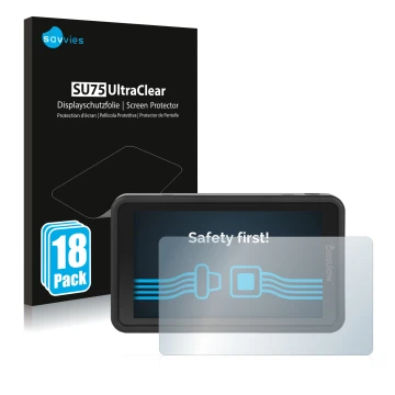 Face avant d’un emballage produit avec le logo de la marque Savvies. À côté, l’appareil Desview R5 5.5