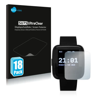 Face avant d’un emballage produit avec le logo de la marque Savvies. À côté, l’appareil Pine64 PineTime est représenté avec la