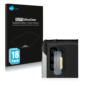 Face avant d’un emballage produit avec le logo de la marque Savvies. À côté, l’appareil Ulefone Power Armor 13 (Caméra UNIQUEM