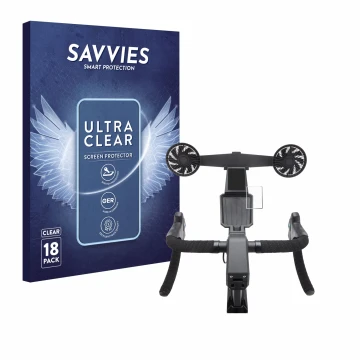 Face avant d’un emballage produit avec le logo de la marque Savvies. À côté, l’appareil Tacx Neo Bike Smart est représenté ave