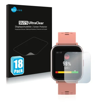 Face avant d’un emballage produit avec le logo de la marque Savvies. À côté, l’appareil Denver SW-164 est représenté avec la p