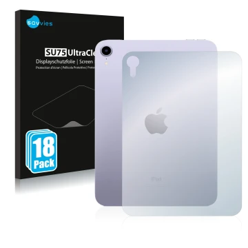 Face avant d’un emballage produit avec le logo de la marque Savvies. À côté, l’appareil Apple iPad Mini 6 2021 (6ème Gen., Arr