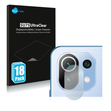 Face avant d’un emballage produit avec le logo de la marque Savvies. À côté, l’appareil Xiaomi 11 Lite 5G NE (Caméra UNIQUEMEN