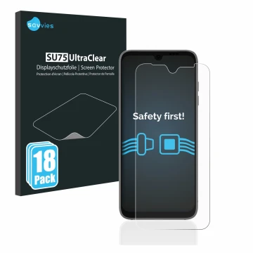 Face avant d’un emballage produit avec le logo de la marque Savvies. À côté, l’appareil Fairphone 4 est représenté avec la pro