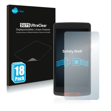 Face avant d’un emballage produit avec le logo de la marque Savvies. À côté, l’appareil Sunmi M2 est représenté avec la protec