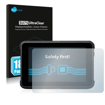 Face avant d’un emballage produit avec le logo de la marque Savvies. À côté, l’appareil Atomos Shinobi 7 est représenté avec l