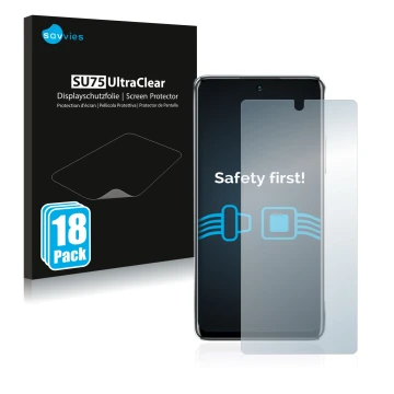 Face avant d’un emballage produit avec le logo de la marque Savvies. À côté, l’appareil Infinix Note 11 Pro est représenté ave