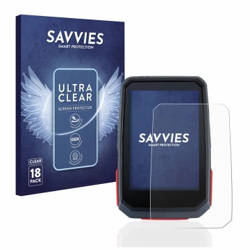 Face avant d’un emballage produit avec le logo de la marque Savvies. À côté, l’appareil Sigma ROX 4.0 est représenté avec la p