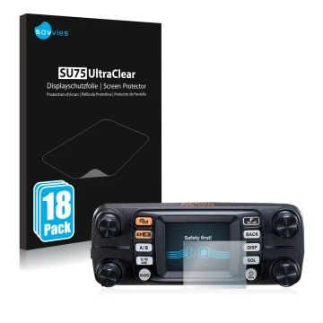 Face avant d’un emballage produit avec le logo de la marque Savvies. À côté, l’appareil Yaesu FTM-300DE est représenté avec la
