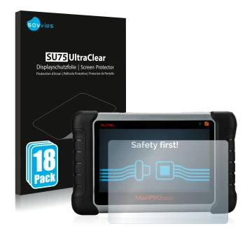 Face avant d’un emballage produit avec le logo de la marque Savvies. À côté, l’appareil Autel MaxiPRO MP808TS est représenté a