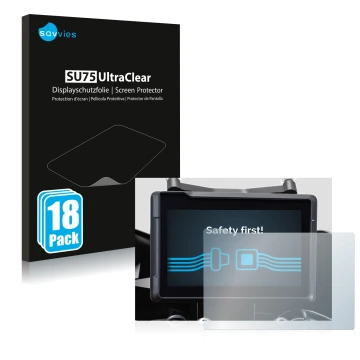 Face avant d’un emballage produit avec le logo de la marque Savvies. À côté, l’appareil KTM 1290 Super Duke GT 2022 TFT 7