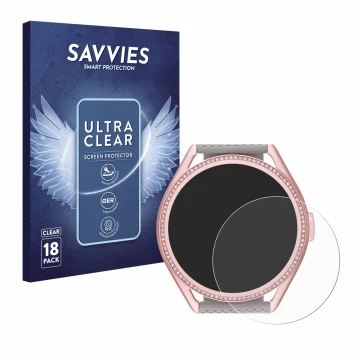 Face avant d’un emballage produit avec le logo de la marque Savvies. À côté, l’appareil Michael Kors Access MKGO Gen 5E MKT 51