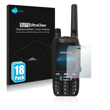 Face avant d’un emballage produit avec le logo de la marque Savvies. À côté, l’appareil Motorola MXP600 est représenté avec la