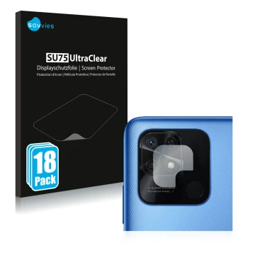 Face avant d’un emballage produit avec le logo de la marque Savvies. À côté, l’appareil Xiaomi Redmi 10C (Caméra UNIQUEMENT) e