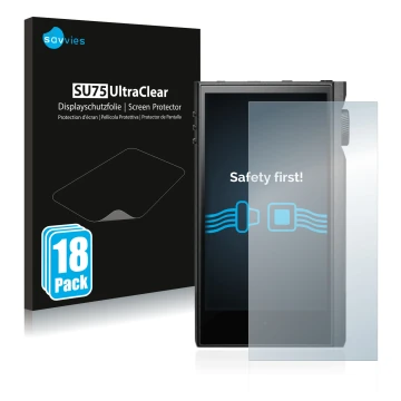 Face avant d’un emballage produit avec le logo de la marque Savvies. À côté, l’appareil Astell&Kern Kann Max est représenté av