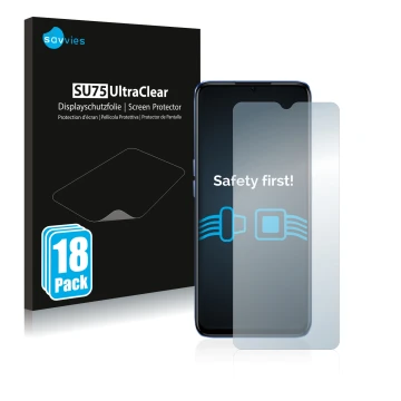 Face avant d’un emballage produit avec le logo de la marque Savvies. À côté, l’appareil realme Narzo 50 5G est représenté avec