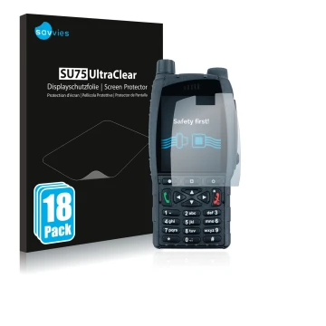 Face avant d’un emballage produit avec le logo de la marque Savvies. À côté, l’appareil Sepura SC21 est représenté avec la pro