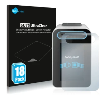 Face avant d’un emballage produit avec le logo de la marque Savvies. À côté, l’appareil Cherry eHealth Terminal ST-1506 est re