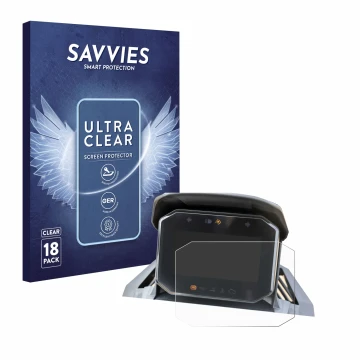 Face avant d’un emballage produit avec le logo de la marque Savvies. À côté, l’appareil Honda ADV350 4