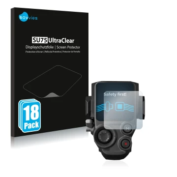 Face avant d’un emballage produit avec le logo de la marque Savvies. À côté, l’appareil DJI RS 3 est représenté avec la protec