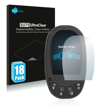 Face avant d’un emballage produit avec le logo de la marque Savvies. À côté, l’appareil Flymaster GPS LS est représenté avec l