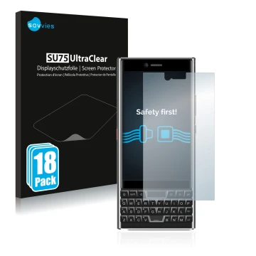 Face avant d’un emballage produit avec le logo de la marque Savvies. À côté, l’appareil Unihertz Titan Slim est représenté ave