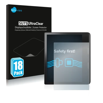 Face avant d’un emballage produit avec le logo de la marque Savvies. À côté, l’appareil Tolino Epos 3 est représenté avec la p