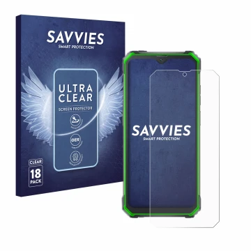 Face avant d’un emballage produit avec le logo de la marque Savvies. À côté, l’appareil Blackview BV7100 est représenté avec l