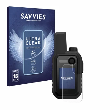 Face avant d’un emballage produit avec le logo de la marque Savvies. À côté, l’appareil Garmin Alpha 10 K est représenté avec 