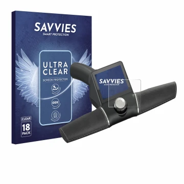 Face avant d’un emballage produit avec le logo de la marque Savvies. À côté, l’appareil Motocaddy M3 GPS Electric Trolley 2022