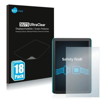 Face avant d’un emballage produit avec le logo de la marque Savvies. À côté, l’appareil Amazon Kindle Kids (2022) est représen